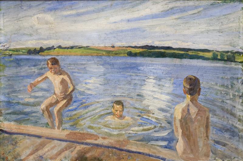 Peter Hansen Boys Bathing Norge oil painting art